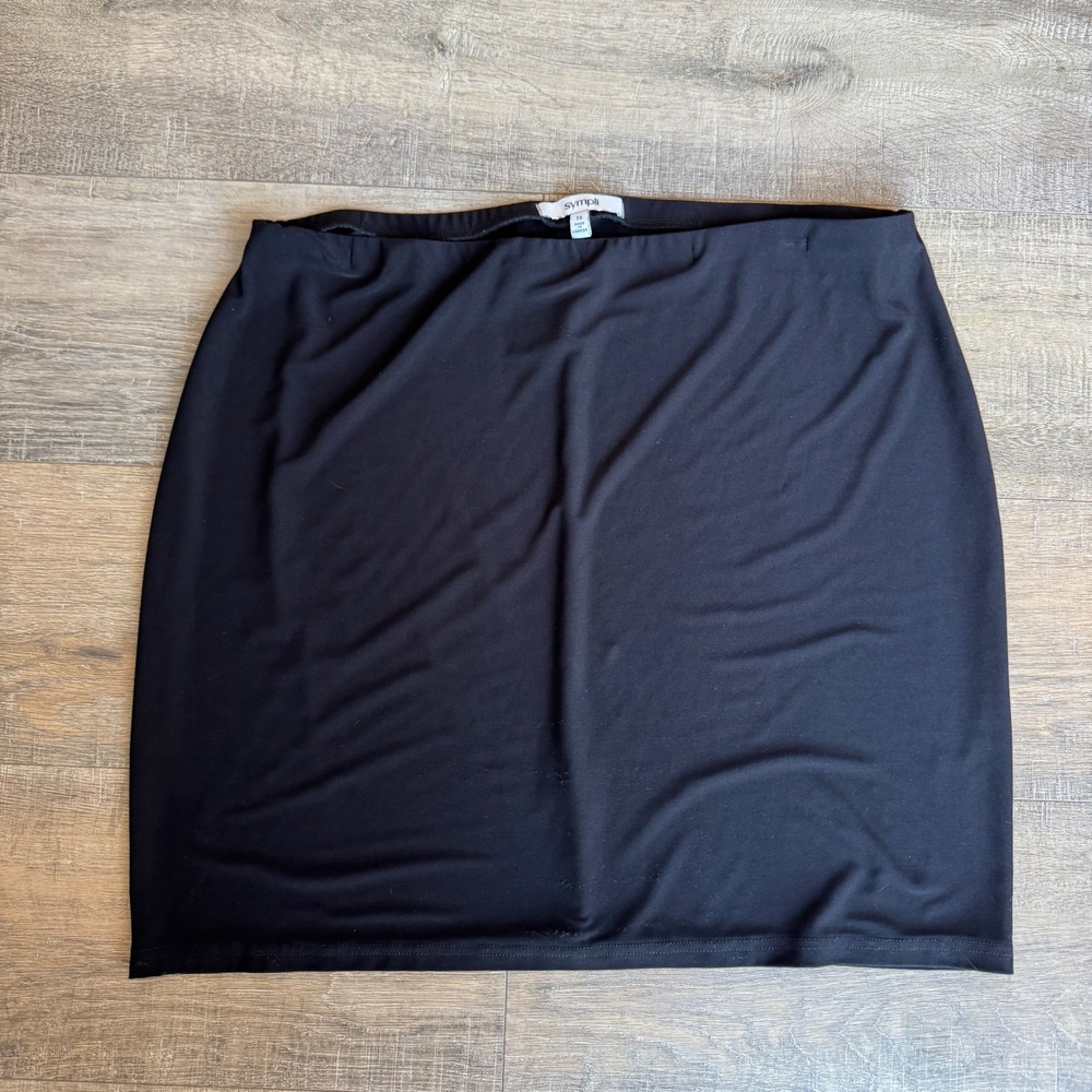 Sympli Black Jersey Knit Mini Skirt Womens Size 16 Made in Canada Stretch Basic